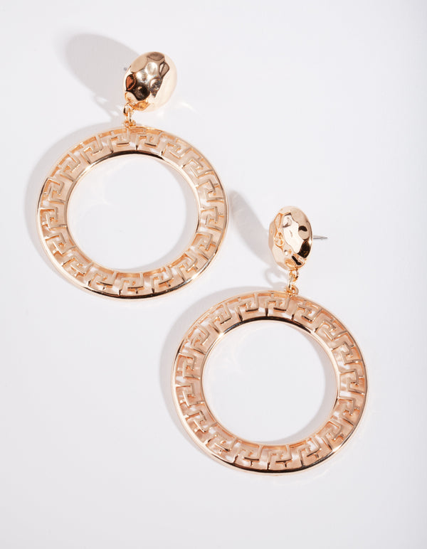 Gold Grecian Circle Drop Earrings