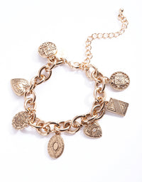 Antique Gold Charm Detail Chain Bracelet - link has visual effect only