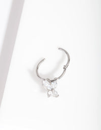 Rhodium Surgical Steel Cubic Zirconia Butterfly Clicker Earring - link has visual effect only
