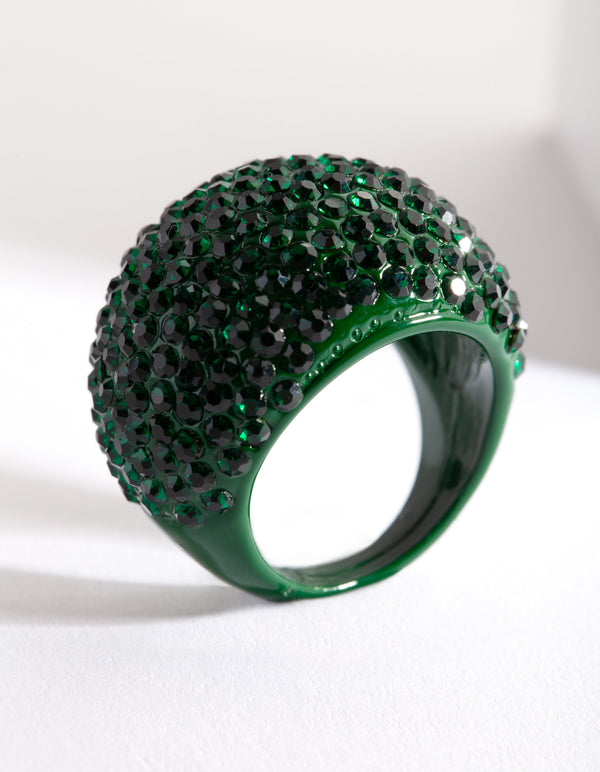 Green Coated Metal Pave Diamante Dome Ring
