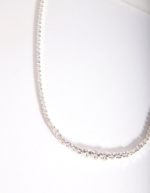 Silver Cubic Zirconia Graduating Diamante Tennis Necklace