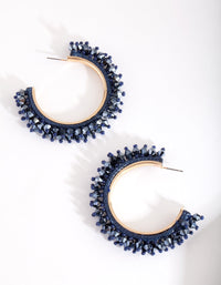 Gold Blue Facet Bead Hoop Earrings - link has visual effect only