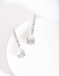 Rhodium Cubic Zirconia Pear Cupchain Drop Earrings - link has visual effect only