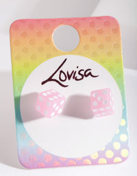 Kids Pink White Dice Earrings - link has visual effect only