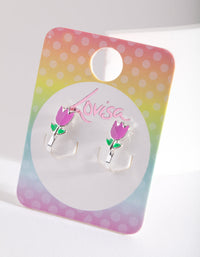 Kids Pink Tulip Clip-On Earrings - link has visual effect only