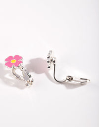 Kids Pink Enamel Flower Clip On Earrings - link has visual effect only