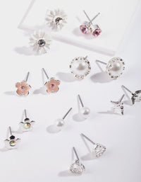 Silver Flower Pearl Earring 8-Pack - link has visual effect only