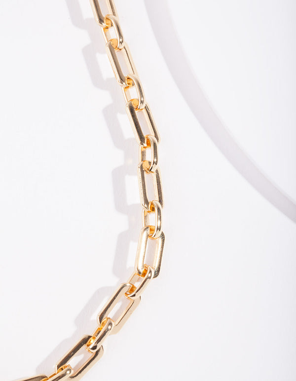 Gold Plated Rectangle Link Necklace
