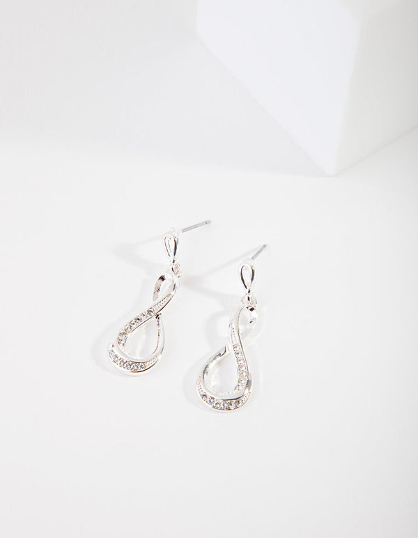 Silver Diamond Simulant Infinity Earrings