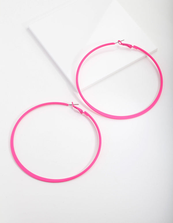 Neon Pink Flat Edge Hoop Earrings