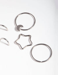 Rhodium Surgical Steel Celestial Nose Jewellery 6-Pack - link has visual effect only