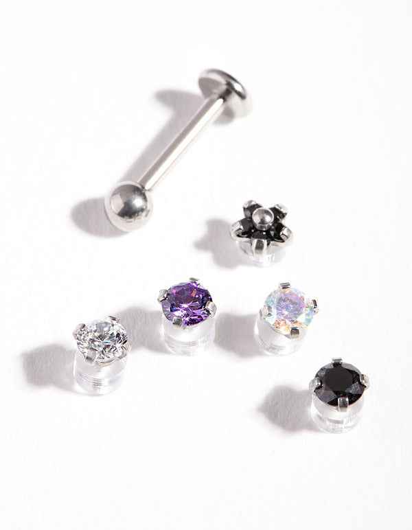 Surgical Steel Flat Back Cubic Zirconia Multi 6-Pack