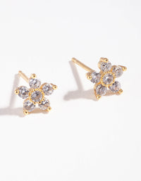Gold Plated Sterling Silver Cubic Zirconia Flower Stud Earrings - link has visual effect only