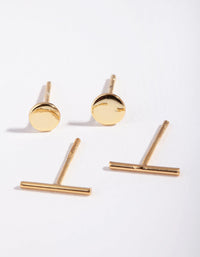 Gold Plated Sterling Silver Disc & Line Stud Earring Pack - link has visual effect only