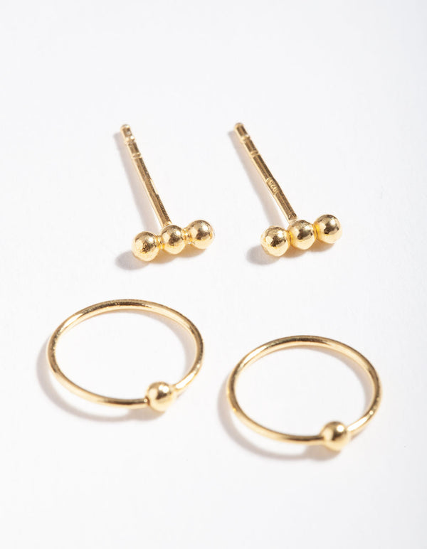 Gold Plated Sterling Silver Ball Stud Hoop Earring Pack