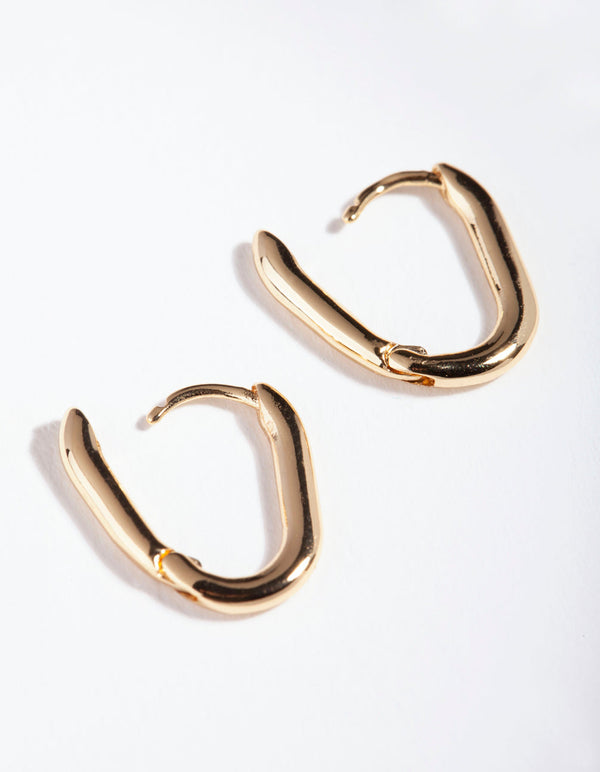 Gold Plated Sterling Silver Long Oval Huggie Earrings