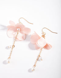 Gold Pink Capped Flower Drop Earrings - link has visual effect only