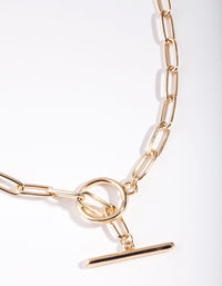 Gold Long Link Bar Necklace - link has visual effect only