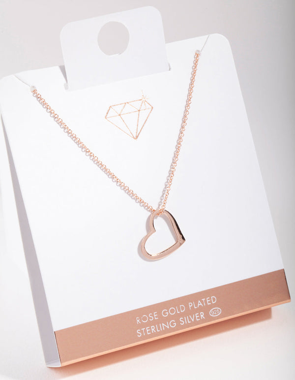 Rose Gold Plated Sterling Silver Open Heart Necklace