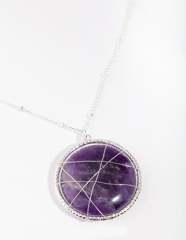 Silver Long Caged Amethyst Necklace
