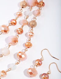 Gold Pink Facet Bead 3 Row Necklace & Earrings Set - link has visual effect only