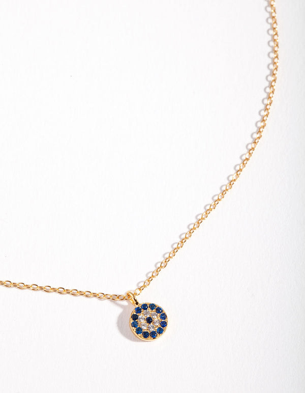 Gold Plated Sterling Silver Evil Eye Disc Necklace