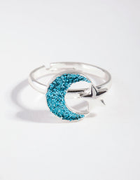 Kids Blue Silver Glitter Moon Ring - link has visual effect only