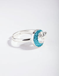 Kids Blue Silver Glitter Moon Ring - link has visual effect only