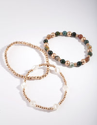 Gold Green Mix Bead Bracelet Pack - link has visual effect only