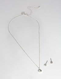Silver Floating Stone Earring & Necklace Set - link has visual effect only