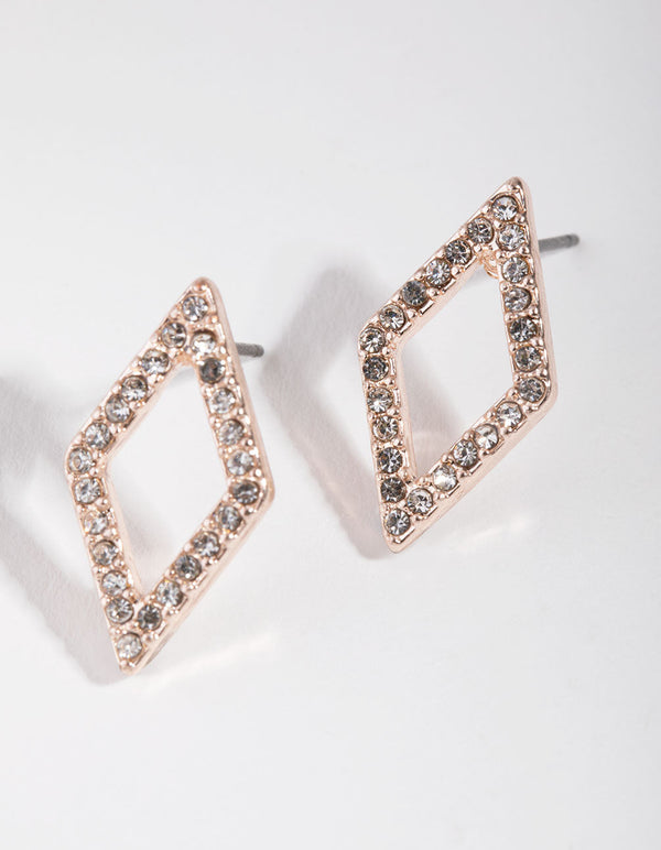 Rose Gold Diamante Shape Stud Earrings