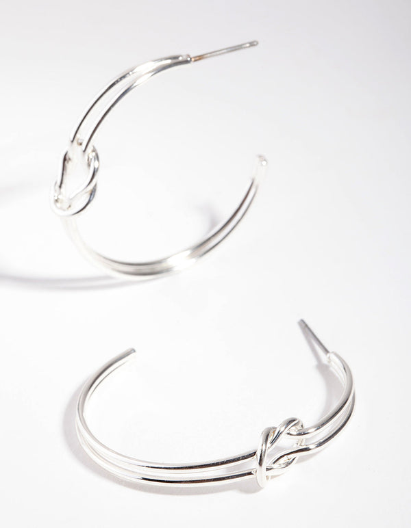 Silver Knotted Hoop Earrings