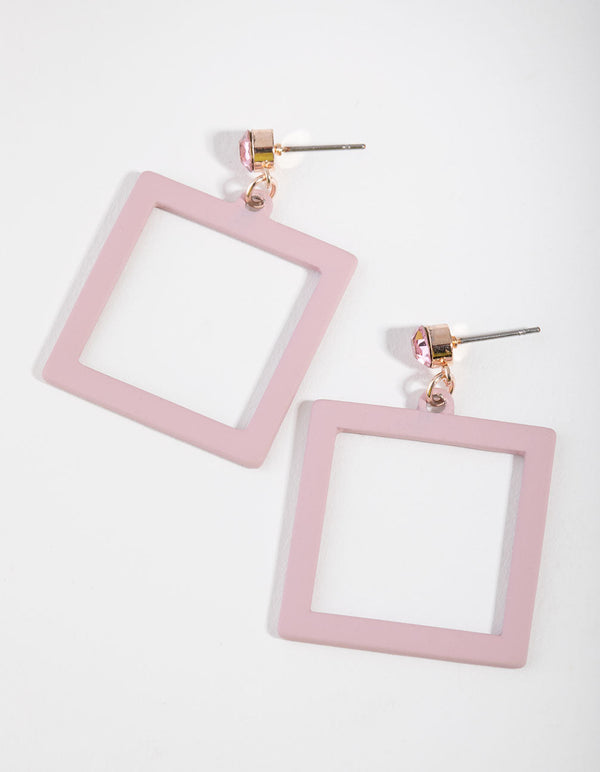 Rose Gold Coated Square Drop Earrings