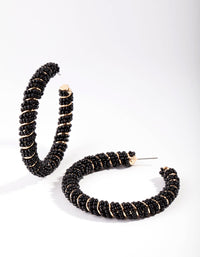 Black & Gold Bead Twist Hoop Earrings - link has visual effect only
