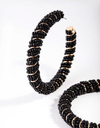 Black & Gold Bead Twist Hoop Earrings - link has visual effect only