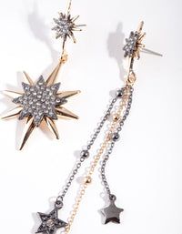 Gold & Black Mismatch Celestial Earrings - link has visual effect only