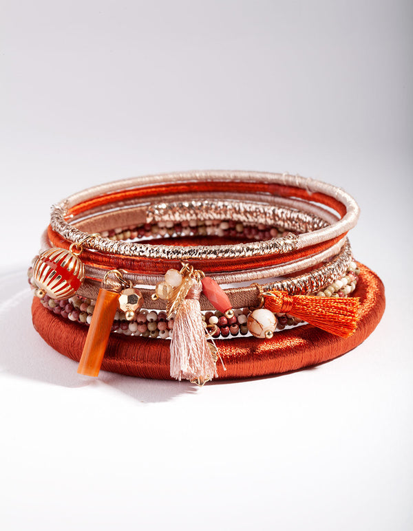 Brown & Orange Thread Wrap Bracelet 6-Pack