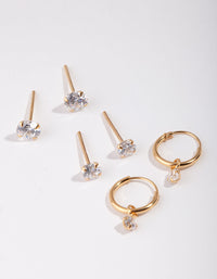 Gold Plated Sterling Silver Cubic Zirconia Stud & Hoop Earring Pack - link has visual effect only