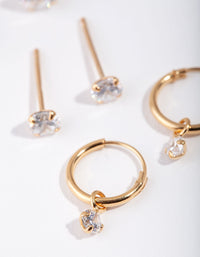 Gold Plated Sterling Silver Cubic Zirconia Stud & Hoop Earring Pack - link has visual effect only