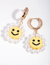 Gold Smiley Pearl Drop Earrings - link has visual effect only
