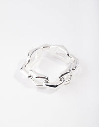 Silver Plated Rectangle Link Ring - link has visual effect only