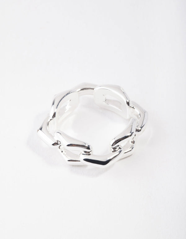 Silver Plated Rectangle Link Ring