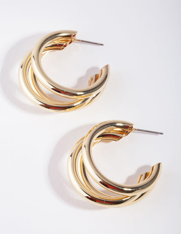 Gold 3-Row Hoop Earrings