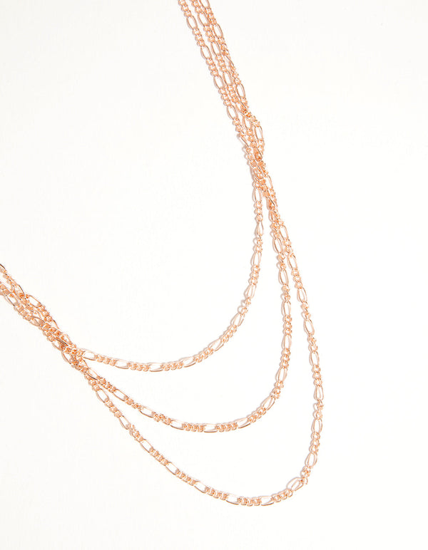 Rose Gold Plated Multi Row Figaro Chain Necklace