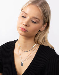 Silver Plated Multi-Row Square Pendant Necklace - link has visual effect only