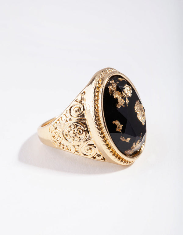 Gold Cabochon Gold Leaf Ring
