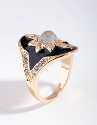 Gold Enamel Diamante Flower Ring - link has visual effect only