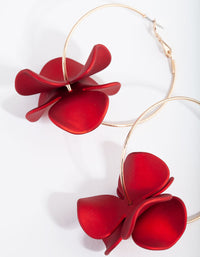 Gold Red Pearlised Flower Hoop Earrings - link has visual effect only