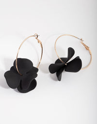 Gold Black Pearlised Flower Hoop Earrings - link has visual effect only