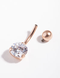 Titanium Rose Gold Simple Diamante Belly Ring - link has visual effect only